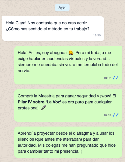 Captura del mensaje de Clara